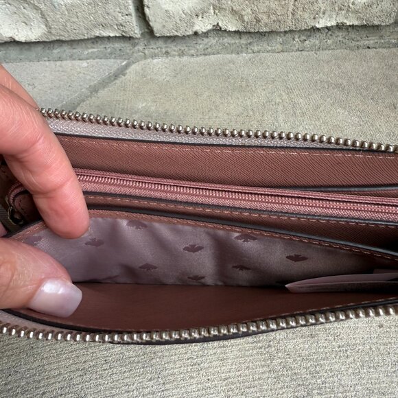 KATE SPADE LONG ZIP AROUND SNAKE EMBOSSED WALLET CLUTCH Beige Tan Leather - Picture 13 of 13